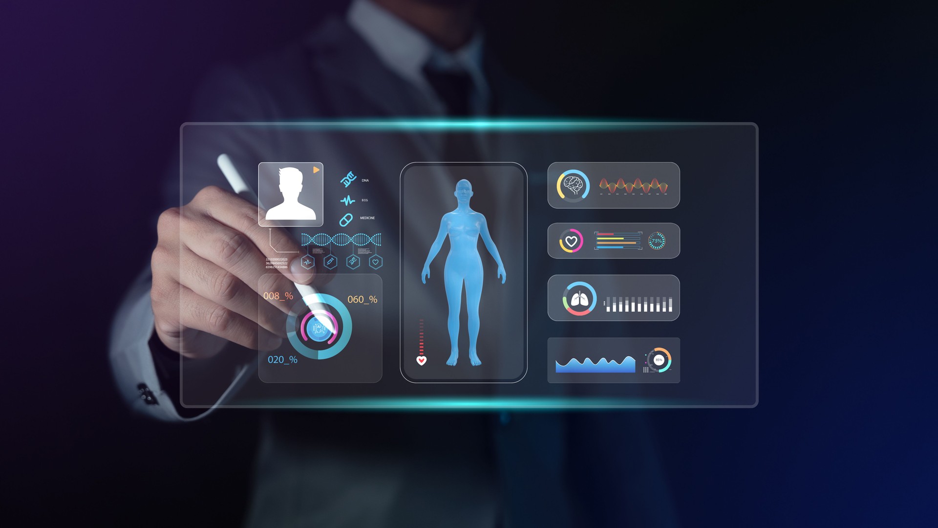 The concept of health tracking application, healthcare technology, body analysis with AI to report and monitor health.